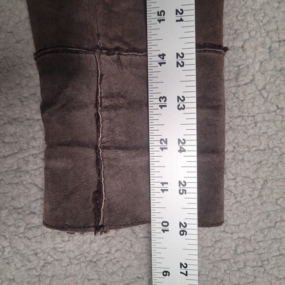 Express Jacket Women Small Brown Suede Leather Sherpa Lined Zip Stand Collar 90s - Picture 13 of 13